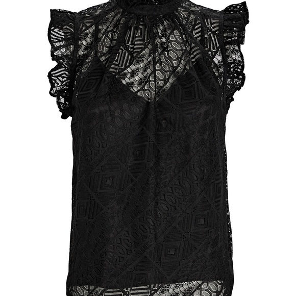 Ruffled sleeve sheer lace top with silky camisole from FRAME - Picture 16 of 16